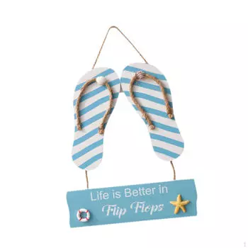 Знак приветствия в пляжной тематике Летняя дверь Прибрежный дом Ресторан Вход Печатные деревянные брусья Стена Slippers Shape