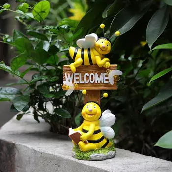 Знак приветствия в виде пчелы, статуя из смолы, с подсветкой, милое украшение для сада, скульптура животного
