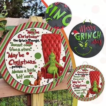 Знак приветствия, забавный знак Grinch_Welcome, венки для входной двери, деревянная подвесная табличка, декор крыльца, подвеска-гирлянда на стену One Size