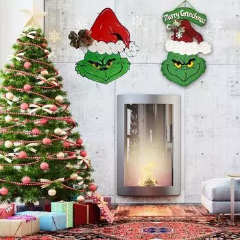 Знак приветствия, забавный знак Grinch_Welcome, венки для входной двери, деревянная подвесная табличка, декор крыльца, подвеска-гирлянда на стену One Size