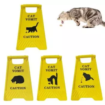 Знак «Рвота кошки» 4-дюймовый черный силуэт кошки, предупреждающий знак «Рвота кошки» Знак «Осторожно, рвота кошки» для владельцев кошек, дома или в местах содержания домашних животных A
