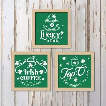 Знак стены в деревянной рамке Yousheng St.. День Святого Патрика Знак Клевера Shamrock Coffee Украшение Знак для Дома Спальня Гостиная Кухня Декор A