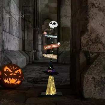 Знак ведьминой метлы Хэллоуин деревянная метла ведьмы с огнями жуткое украшение на метлу ведьмы с основанием для внутреннего и наружного декора With Light
