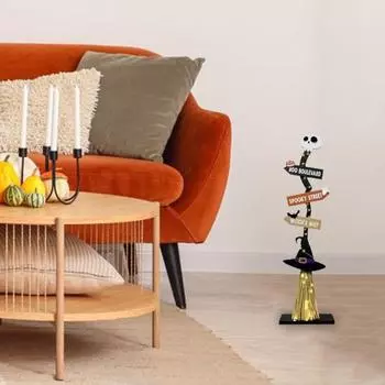 Знак ведьминой метлы Хэллоуин деревянная метла ведьмы с огнями жуткое украшение на метлу ведьмы с основанием для внутреннего и наружного декора With Light