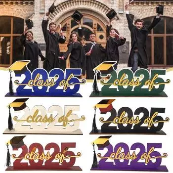 Знак выпускного стола 2025 года, шляпа бакалавра выпускников средней школы, деревянный знак с основанием, украшение для домашней выпускной церемонии