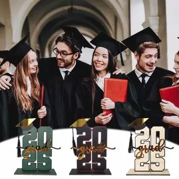 Знак выпускного стола 2025 года, шляпа бакалавра выпускников средней школы, деревянный знак с основанием, украшение для домашней выпускной церемонии