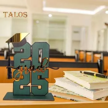 Знак выпускного стола 2025 года, шляпа бакалавра выпускников средней школы, деревянный знак с основанием, украшение для домашней выпускной церемонии