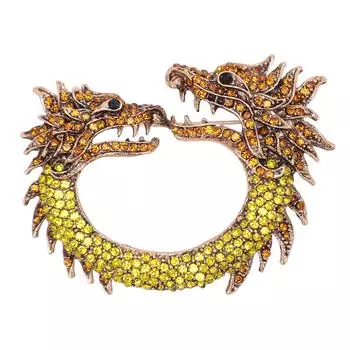 Знак зодиака Китайский дракон Брошь Булавка Двойная головка Сверкающая антикварная китайская брошь дракон для мужчин и женщин