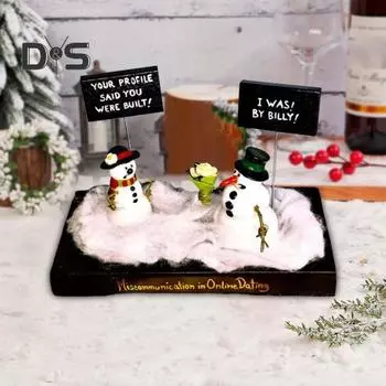Знакомства Снеговики Украшение Недопонимание в Онлайн Знакомствах Смоляные Снеговики Пара Фигурка Каламбур Снеговики Настольный Декор Подарок Любви на День Святого Валентина белый