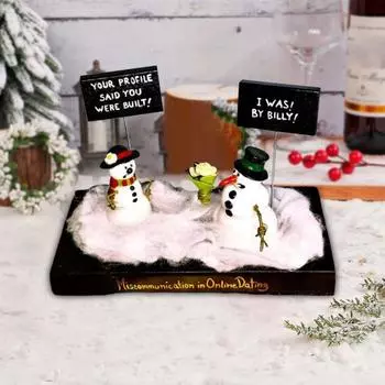 Знакомства Снеговики Украшение Недопонимание в Онлайн Знакомствах Смоляные Снеговики Пара Фигурка Каламбур Снеговики Настольный Декор Подарок Любви на День Святого Валентина белый