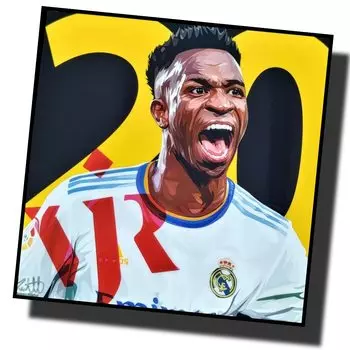Знаменитая галерея Popart Винисиус Жуниор Реал Мадрид Футбол за рубежом Художественная панель Деревянная настенная подвесная панель Футбольные товары для интерьера Художественная панель (Только 2626см)