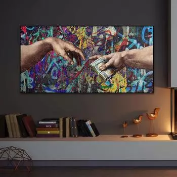 Знаменитая картина, граффити, искусство, нести деньги, рука Бога, творение Адама, постеры и принты, холст, настенные художественные картинки для домашнего декора 20x40cm No Frame