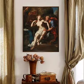 Знаменитая картина маслом «Сусанна и старейшины», настенная картина для гостиной, плакат и печать на холсте, интерьер, домашний декор, без рамки 21*30cm