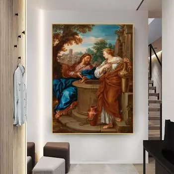 Знаменитая картина на холсте «Христос и самаритянка у колодца», настенное искусство для гостиной, домашний декор, принт, постер 21*30cm