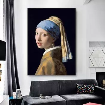 Знаменитая картина на холсте, настенная живопись «Девушка с жемчужными серьгами», постеры и принты, портретные картины, репродукция, украшение для дома 20x30cm