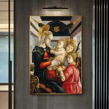Знаменитая картина Сандро Боттичелли «Богоматерь с детьми» Плакат с картиной маслом 21cm30cm NoFrame