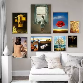 Знаменитая картина сюрреалиста Сальвадора Дали, абстрактное настенное искусство, холст, постеры и принты, картины для гостиной, украшения дома 21X30cm No Frame