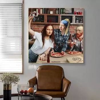 Знаменитая забавная фигура Моны Лизы, картины на холсте, постеры Ван Гога и принты, настенные художественные картины для украшения гостиной, Cuadros 20X20cm Unframed