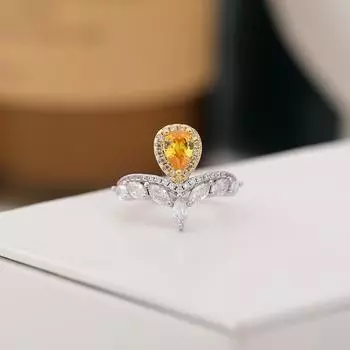 Знаменитая женская имитация розового бриллианта желтого бриллианта цветного каплевидного огранки груша кольцо ретро популярная микро циркониевая оправа