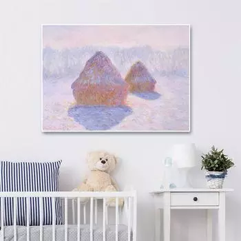 Знаменитое искусство Моне «Стог сена», постер с эффектом снега и солнца, напечатанный на холсте для украшения дома 21cm30cm NoFrame