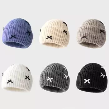 Знаменитость Интернета с той же бабочкой Узел Вязаная шапка Вязаная шапка Детская осенне-зимняя милая толстая теплая шапка для холодной головы бежевый