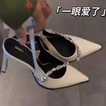 Знаменитость Темперамент Высокие каблуки Женские Стразы Пустые Маленькие кожаные туфли с юбками Носить Высокие каблуки Сандалии 34 белый