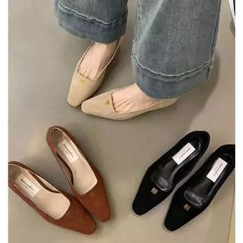 Знаменитость Xiaoxiangfeng высокие каблуки женские замшевые маленькие кожаные туфли с золотой пряжкой носить Мэри Джейн одинарные туфли весной и летом 35 коричневый