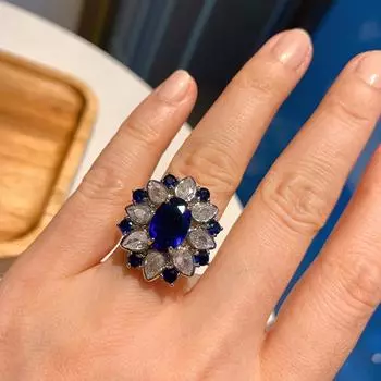 Знаменитость женское кольцо микро бриллиант денье красный корунд циркон кольцо имитация цветной бисер мода сапфировый