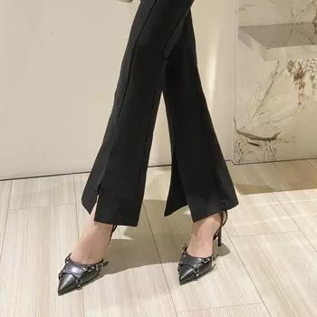 Знаменитости босоножки на высоком каблуке заклепки светлый рот черные туфли на высоком каблуке 2024 сексуальные туфли на высоком каблуке одиночные женские 35 чёрный