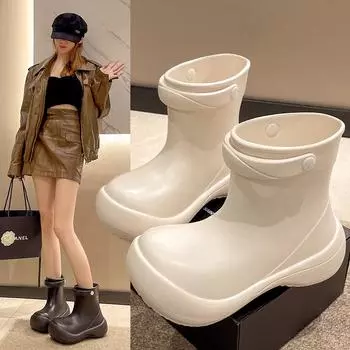 Знаменитости Интернета с такими же клоунскими туфлями короткие женские сапоги новые популярные толстые подошвы увеличивающие сапоги резиновые сапоги женские водные туфли на открытом воздухе 35
