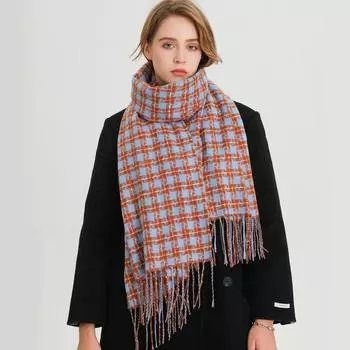 Знаменитости из Интернета Имитация кашемира Клетчатый теплый шарф-шаль Унисекс Модный универсальный шарф с бахромой 212X64cm (with tassel)