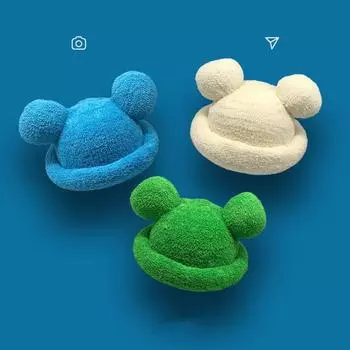 Знаменитости из Интернета рекомендуют зеленую плюшевую шапку для женщин на осень и зиму, симпатичную шляпу-ведро с медвежьими ушками, студенческую синюю термос-шапку M56-58cm зелёный