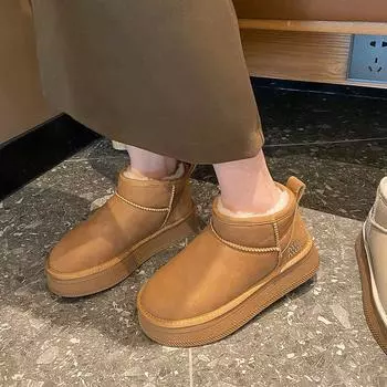 Знаменитости из Интернета с такими же короткими теплыми зимними ботинками для женщин, прилив 2024 года, новые теплые короткие бархатные ботинки на толстой подошве, Северо-Восток 35 коричневый