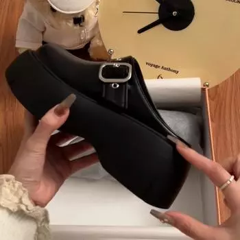 Знаменитости из Интернета в черных тапочках с толстой подошвой и сумкой на голове, женская летняя одежда 2025 года, новые классные тапочки с одной педалью 35 чёрный