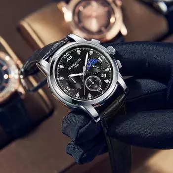 Знаменитые часы Фаза Луны Мужские часы Мужские модные часы Водонепроницаемые многофункциональные кварцевые часы с хронографом