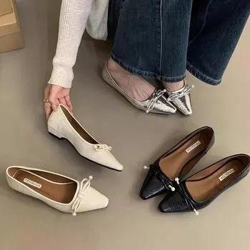 Знаменитые серебристые маленькие кожаные туфли женские туфли-бини с бантом весна-лето туфли Мэри Джейн с одной педалью 35 серебряный