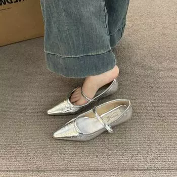 Знаменитые темпераментные серебристые туфли из кожи женские лакированные остроконечные шапочки туфли весенне-летняя одежда Мэри Джейн одинарные туфли 35 серебряный