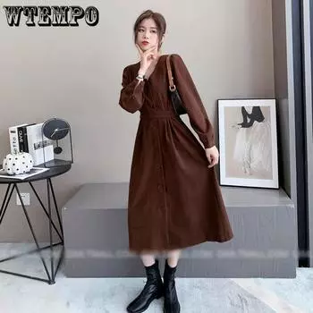 Знаменитый дизайн темперамента Sense Fried Street Dress French Niche Long Skirt S коричневый