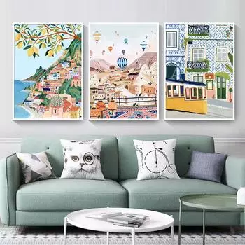 Знаменитый городской туристический плакат Trkiye Италия Португалия Пейзаж Настенная картина маслом Скандинавская гостиная украшение дома картина 21X30cm No Frame