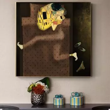 Знаменитый Густав Климт, картины на холсте с поцелуем, Unny, обнимающий любовника в постели, постеры, принты, настенное искусство для декора стен гостиной, Cuadros 20X20cm Unframed