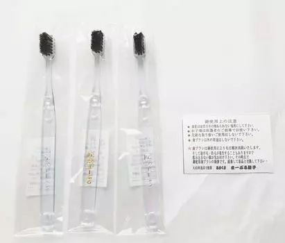 Знаменитый набор из 3 зубных щеток из черного конского волоса Asakusa Marble, высокое качество (Плотность: мягкий)