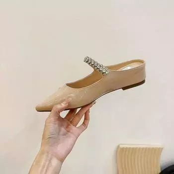 Знаменитый стиль сумка голова полутапочки женские стразы маленькие кожаные туфли сандалии ~ носить без каблука 5 см одинарные туфли 35 серебряный