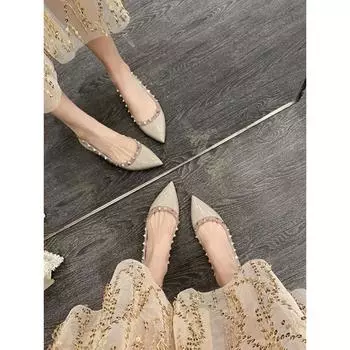 Знаменитый темперамент Маленькие кожаные туфли Женские остроконечные шапочки Willow Nails Весенние и летние нарядные туфли Mary Jane Single Shoes 35