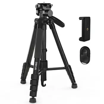 ZOCUS Tripod with Remote Adjustable Overall Height Leg Diameter 5 Quick Shoe Aluminum Smartphone Carrying Bag SLR Video Compatible with Black Control,