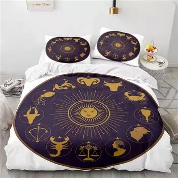 Zodiac Circle Bedding Set Astrology Constellations Duvet Cover Set Pillowcase Horoscope Bed Cover Scorpius Pisces Bedclothes 135x200cm