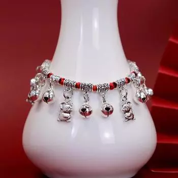 Zodiac red rope bracelet, bell weaving rabbit, men s and women s versatile temperament, hand rope, New Year s anklet with jewelry