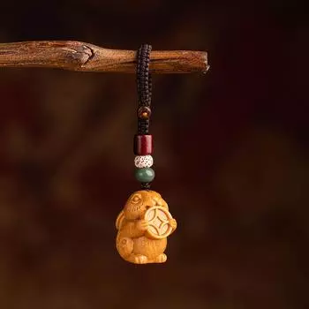 Zodiac Sandalwood Key Chain Lucky Key Chain Strap Creative Mobile Phone Ring Decoration style 5