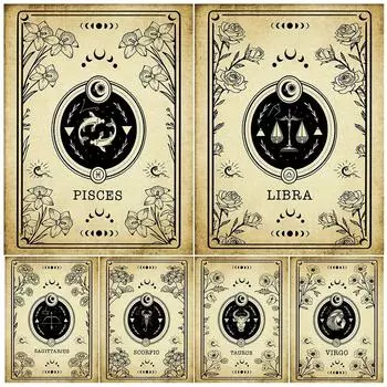 Зодиак Астрология Иллюстрация Винтаж Настенное Искусство Холст Картина Карта Таро Небесное Гадание Искусство Плакат И Принт Домашний Декор Без Рамки 21*30cm
