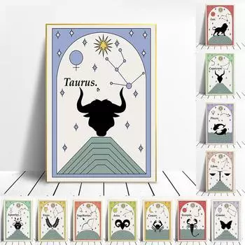 Зодиак Астрономия Рыбы Лев Весы Водолей Овен Стены Искусства Детская Печать Холст Картина Скандинавские Детские Украшения Картина Домашний Декор 21cm30cm NoFrame