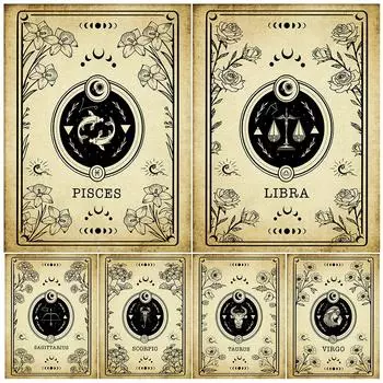 Зодиакальные астрологические иллюстрации, ретро настенная живопись маслом, карты Таро, астрологический художественный плакат и печать 21cm30cm NoFrame